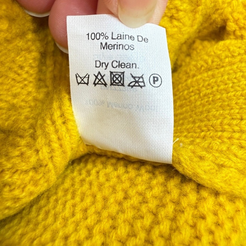 Madewell Merino Wool Cable Knit Pom Pom Sweater Womens M Mustard Yellow Chunky - Picture 11 of 12